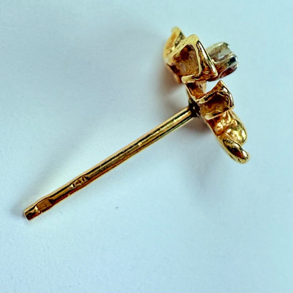 14K Solid Yellow Gold Genuine Diamond Solitaire Teddy Bear Stud Earrings - Picture 5 of 9